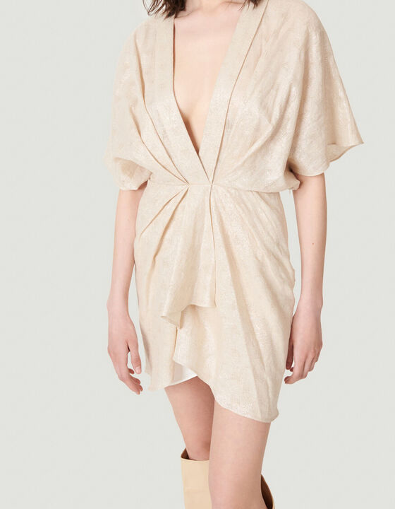 HALSEY V NECK METALLIC MINI DRESS